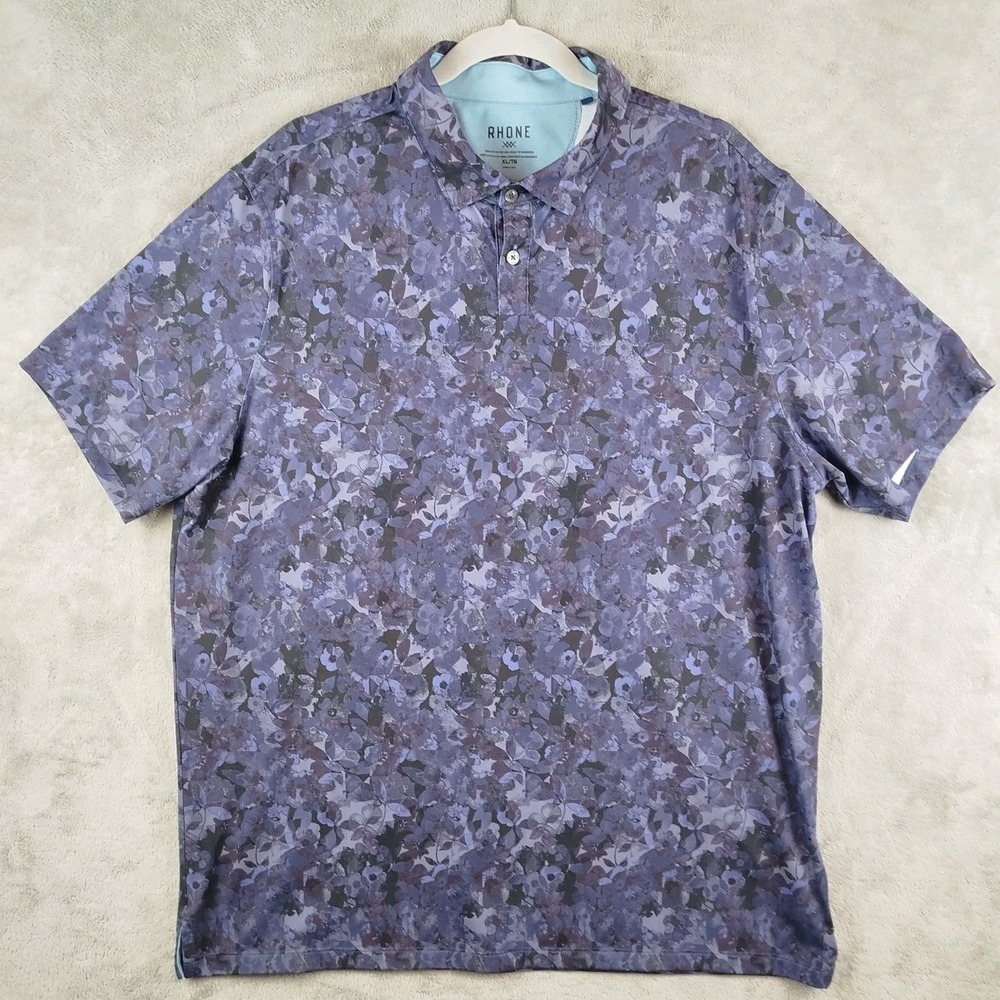 Rhone Polo‎ Shirt Mens XL Floral Print Performance Golf Stretch Short Sleeves